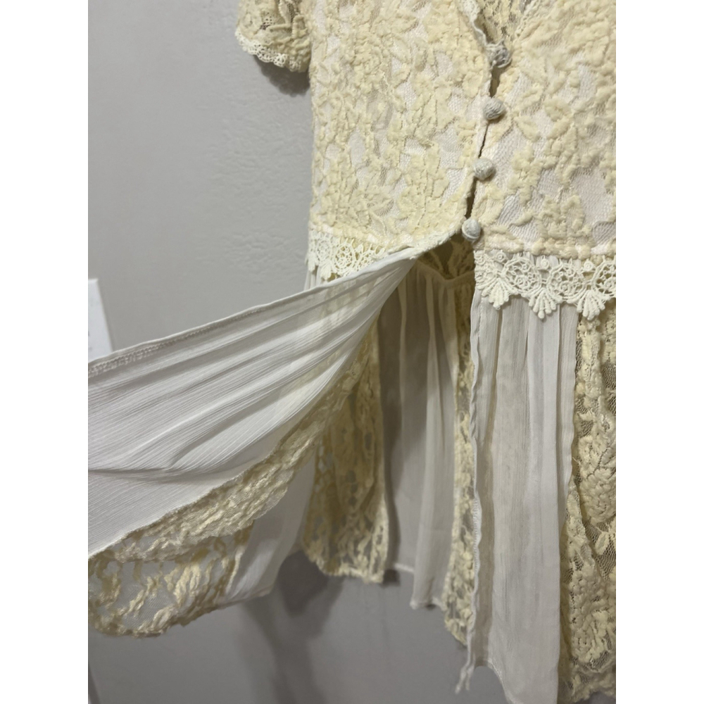 A'reve Cream L Sheer‎ Lace Crochet Trim Gauzy Fairy Whimsical Romantic Floral - Picture 4 of 16